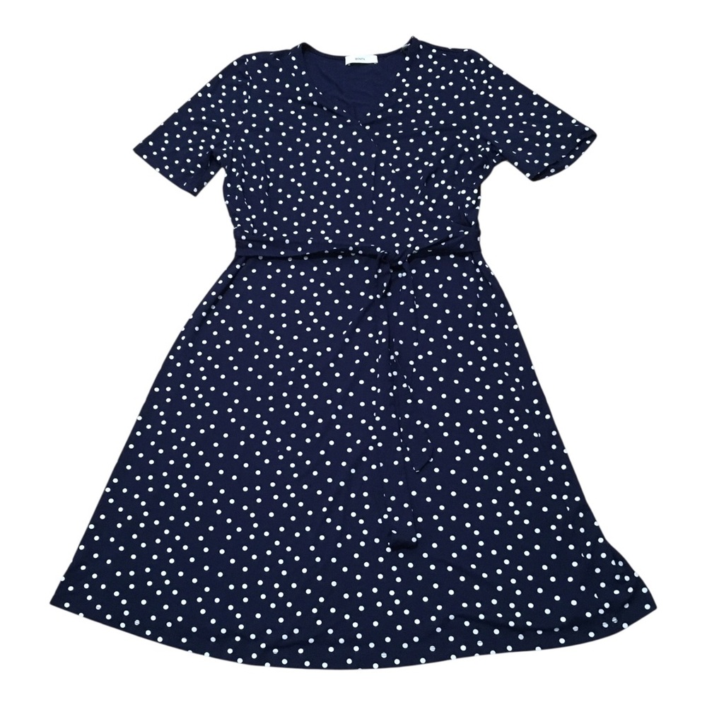 Bonita Navy Polka Dot A-Line V-Neck Short Sleeve Casual Dress L